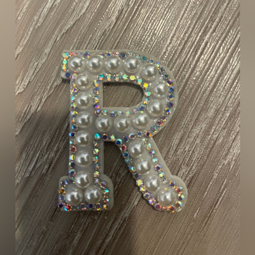 Iron on Letter with Pearl Rhinestone- Initials, DIY, letter patch